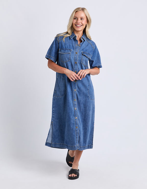 Elm - Ayla Denim Midi Dress – Blue