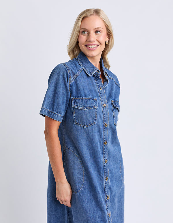 Elm - Ayla Denim Midi Dress – Blue