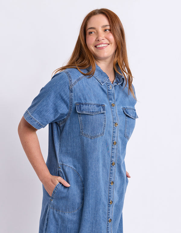 Elm - Ayla Denim Midi Dress – Blue