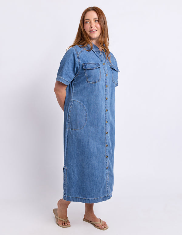 Elm - Ayla Denim Midi Dress – Blue