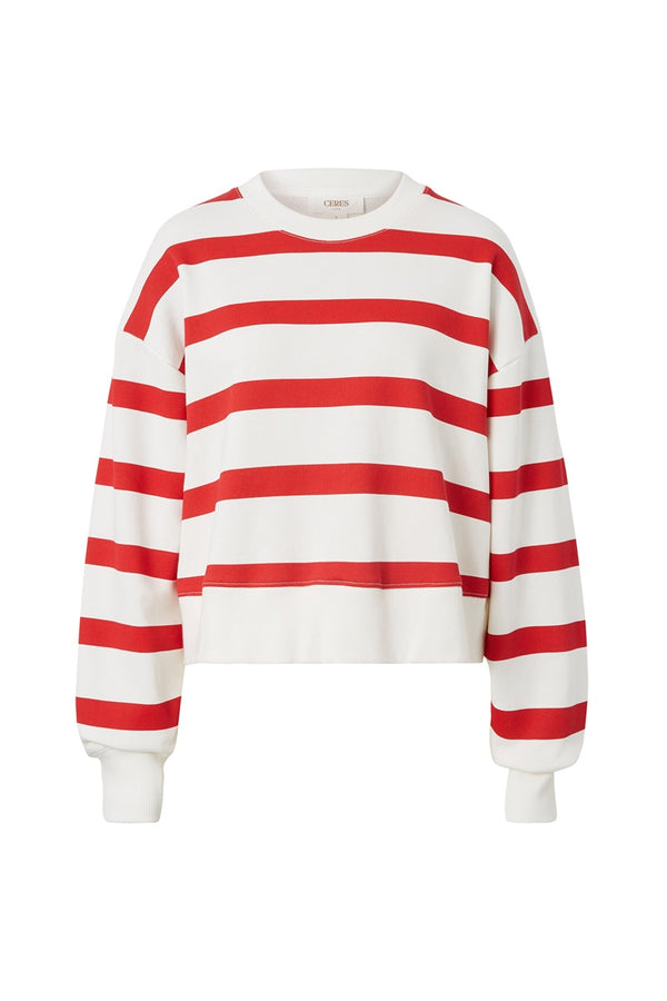 Ceres Life - Cropped Slouchy Crew - Warm Red/White Stripe