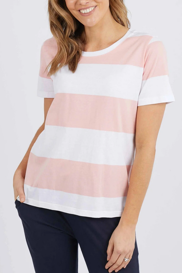 Elm - Block Stripe Short Sleeve Tee - Quartz Pink