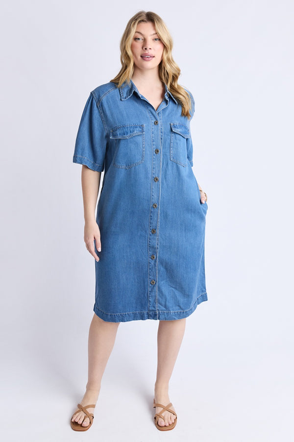 Elm - Cora Denim Dress - Mid Blue
