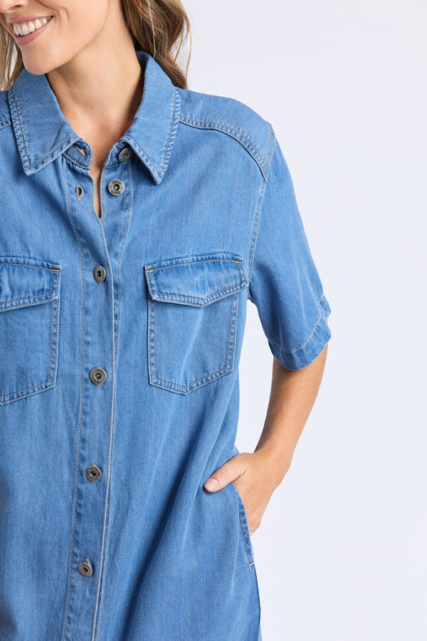 Elm - Cora Denim Dress - Mid Blue