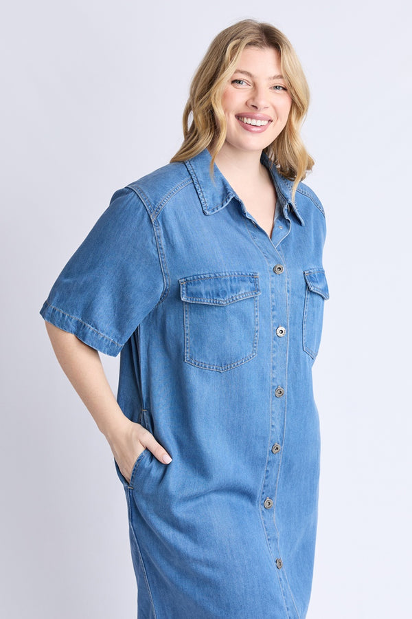 Elm - Cora Denim Dress - Mid Blue