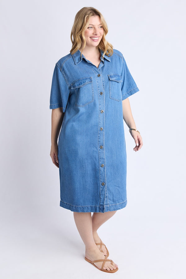 Elm - Cora Denim Dress - Mid Blue
