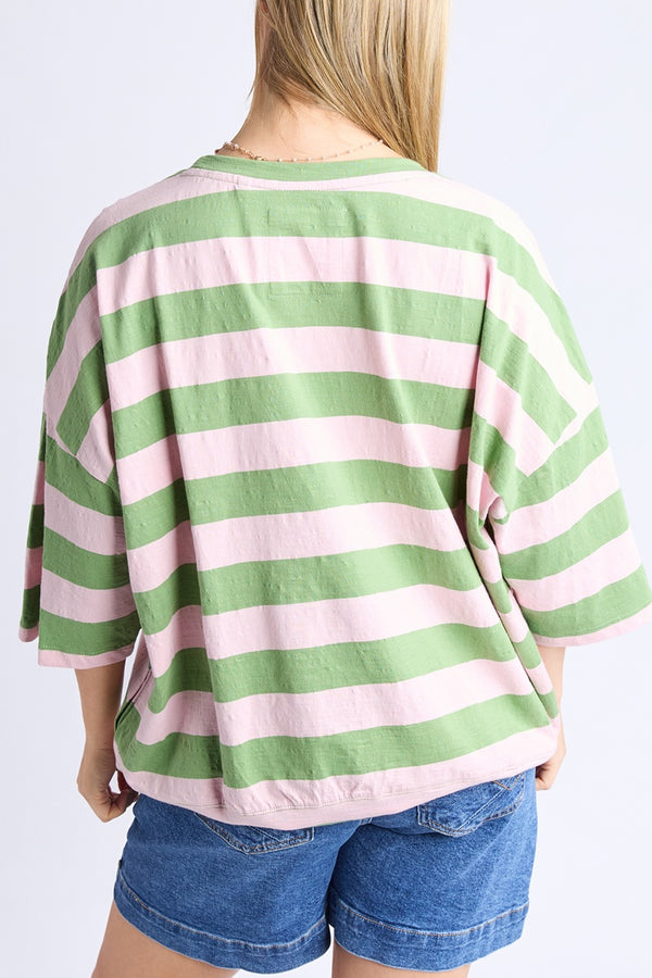 Elm - Fundamental Mazie Sweat - Forest Green & Pink Lady Stripe