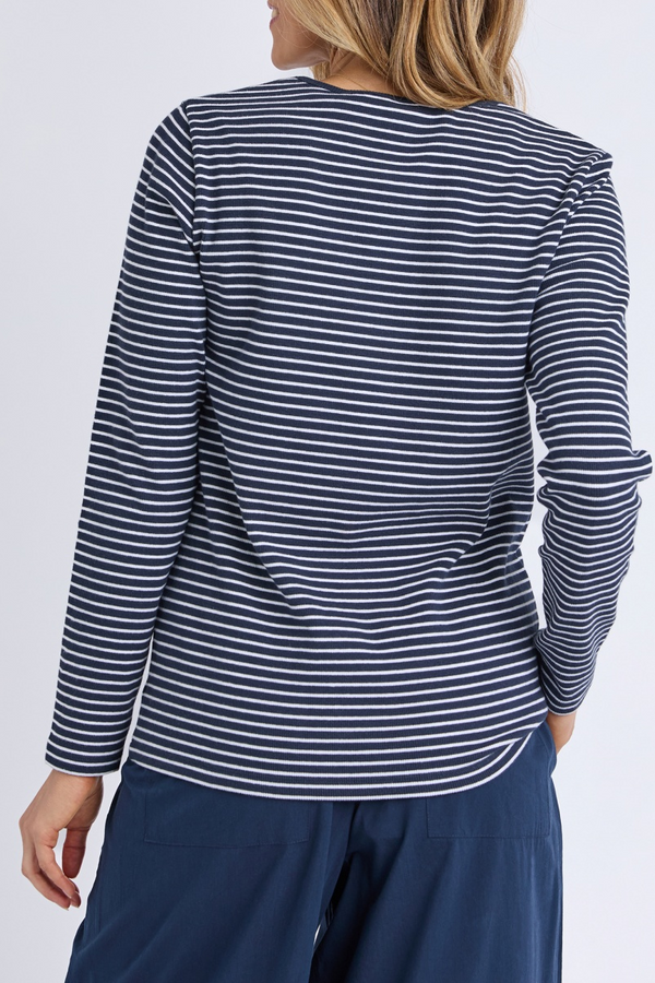 Elm - Hayley Rib Long Sleeve Tee - Navy/White Stripe