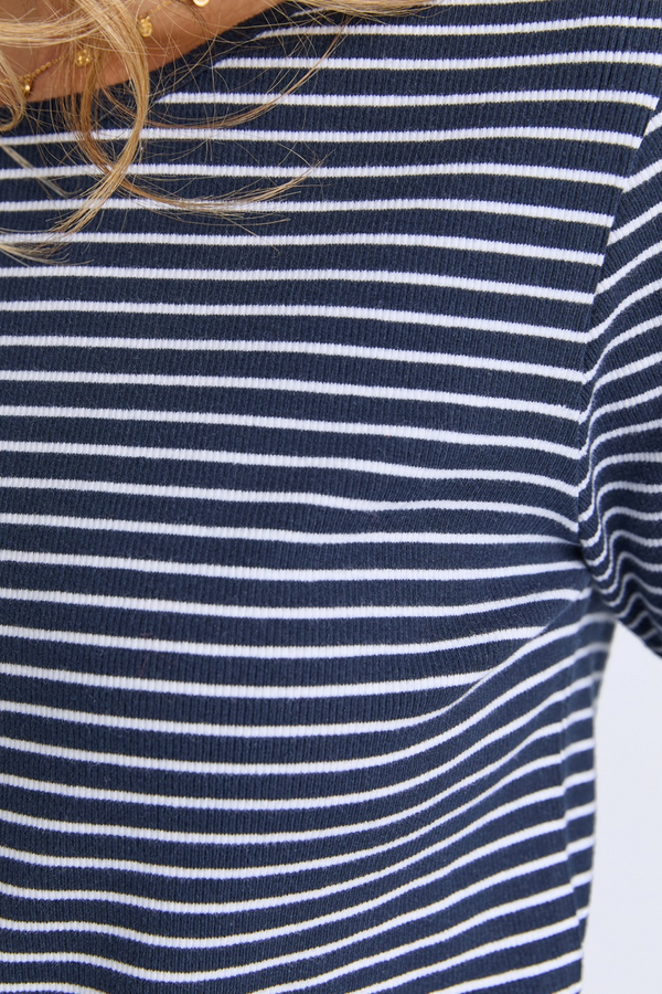 Elm - Hayley Rib Long Sleeve Tee - Navy/White Stripe