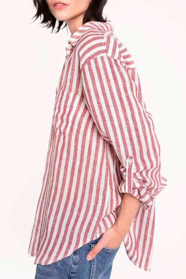 HUT - Boyfriend Linen Shirt - Rhubarb Stripe