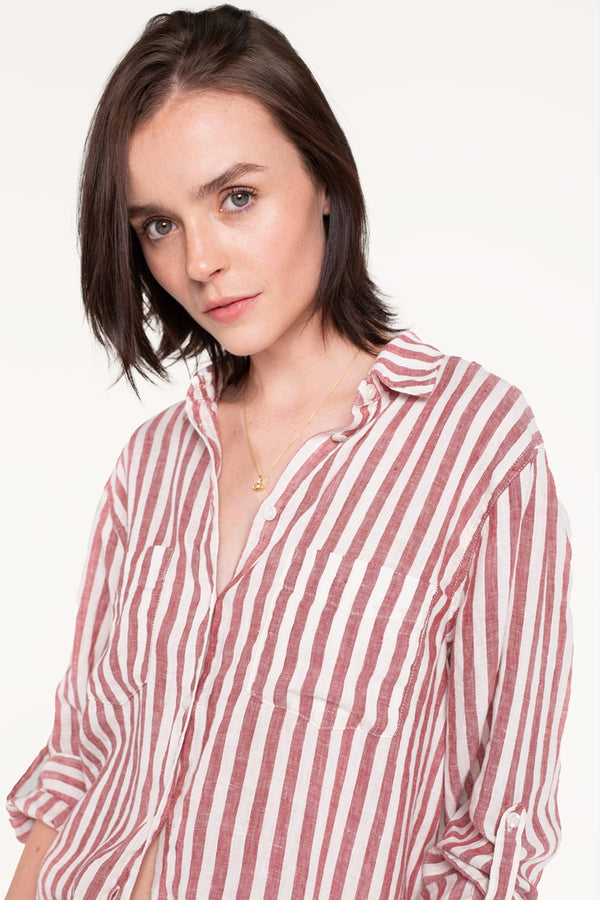 HUT - Boyfriend Linen Shirt - Rhubarb Stripe