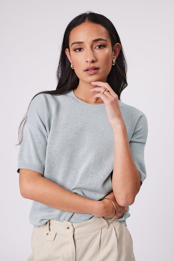 Marlow - Eden Knit Tee - Duck Egg