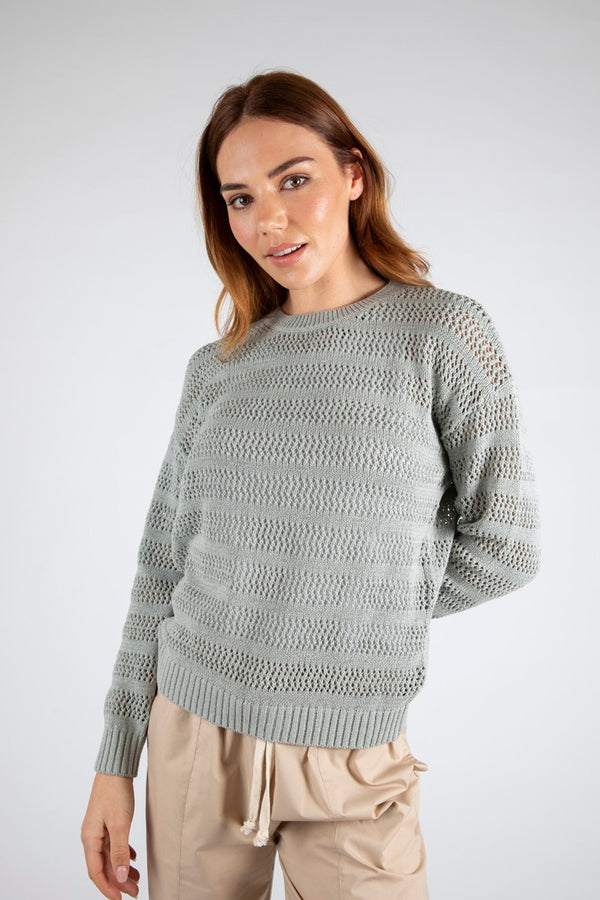 Marlow - Pointelle Crew Neck - Sea Fog