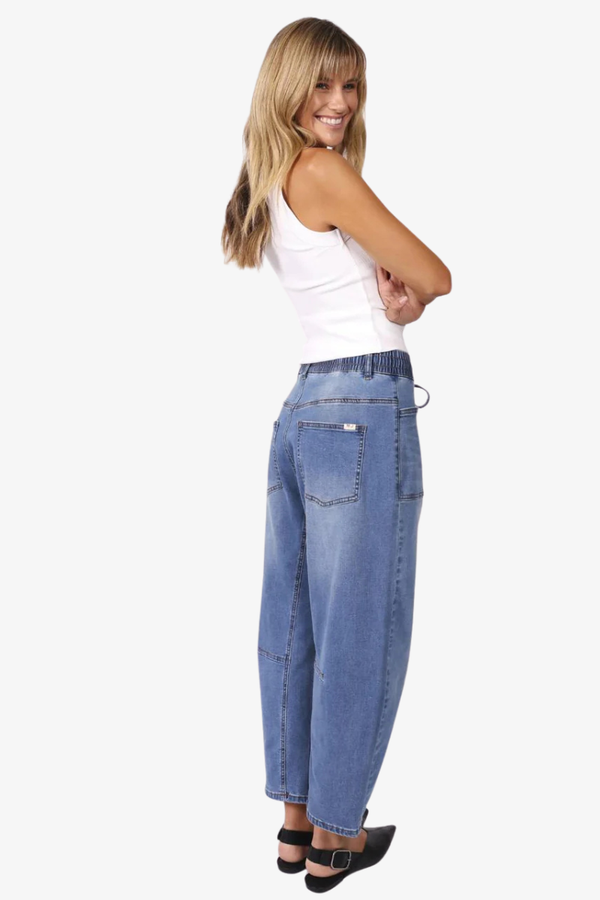 Monaco - Leo Barrel Jeans - Mid Blue