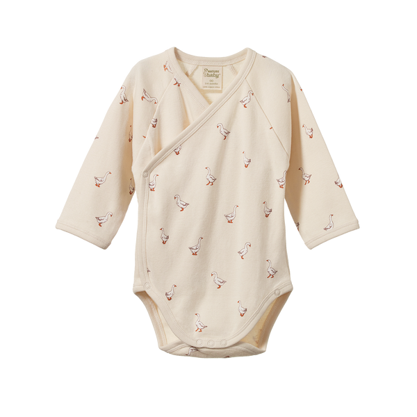 Nature Baby - Long Sleeve Kimono Bodysuit - Goosey Print
