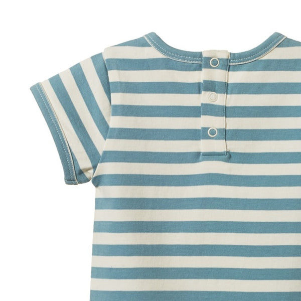 Nature Baby - S/S Quincy Romper - Mineral Sea Stripe