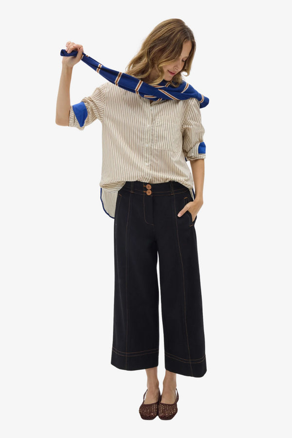 Pol -  Raydel Contrast  Denim Pant - Black / Toffee