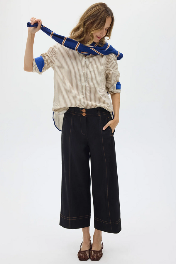 Pol -  Raydel Contrast  Denim Pant - Black / Toffee