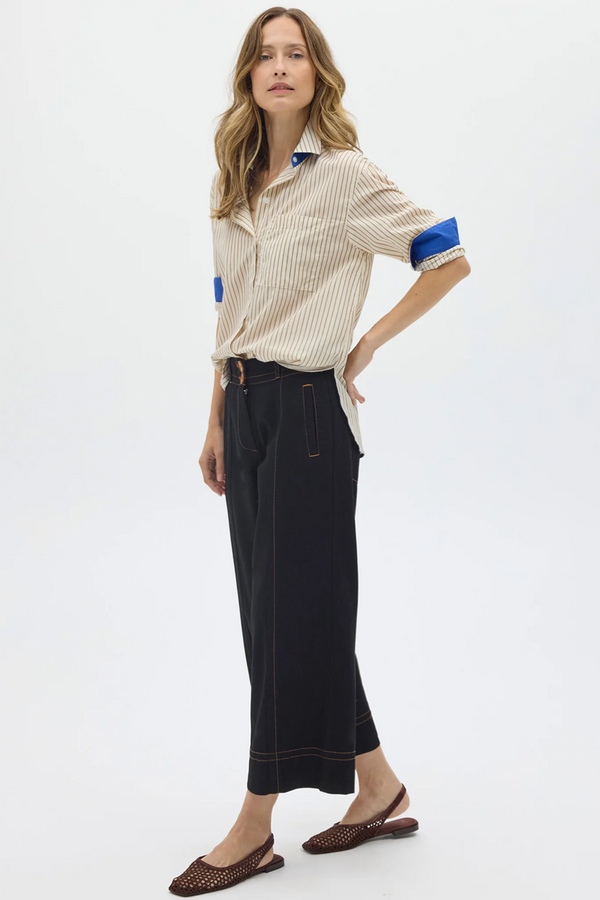Pol -  Raydel Contrast  Denim Pant - Black / Toffee