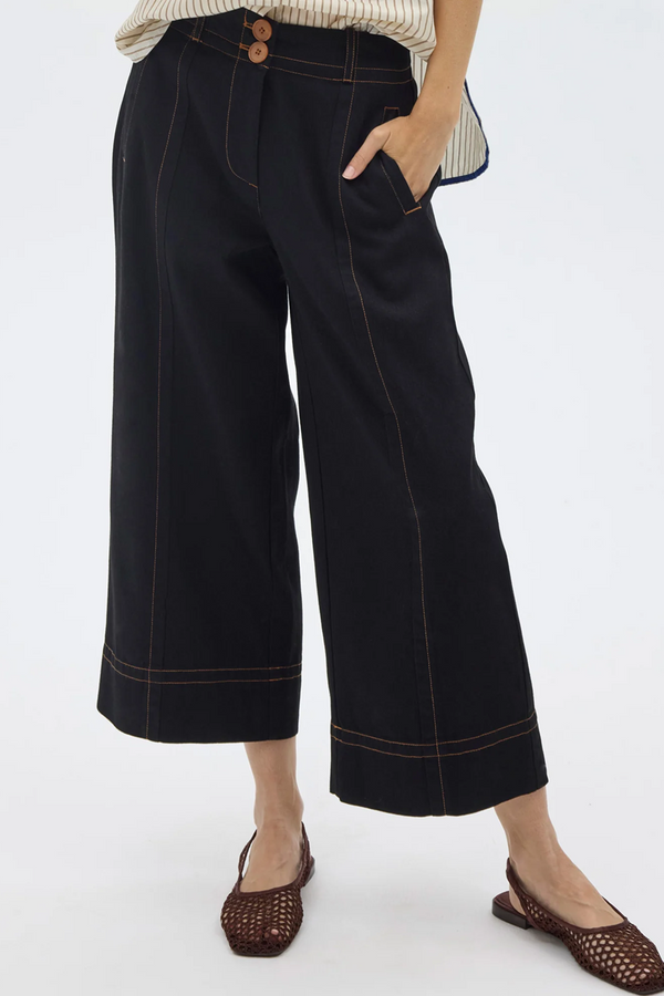 Pol -  Raydel Contrast  Denim Pant - Black / Toffee