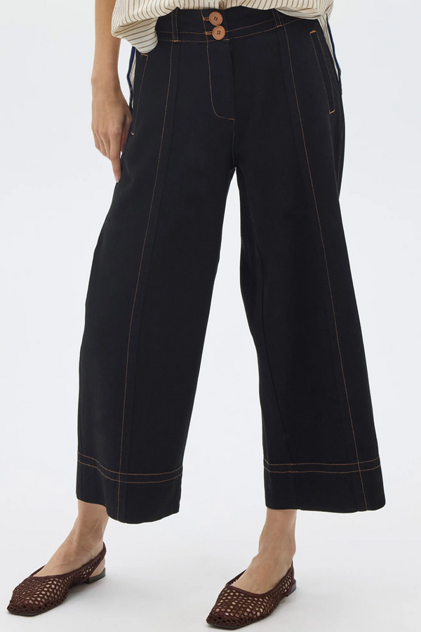 Pol -  Raydel Contrast  Denim Pant - Black / Toffee