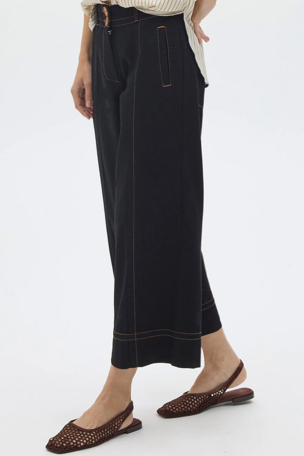 Pol -  Raydel Contrast  Denim Pant - Black / Toffee