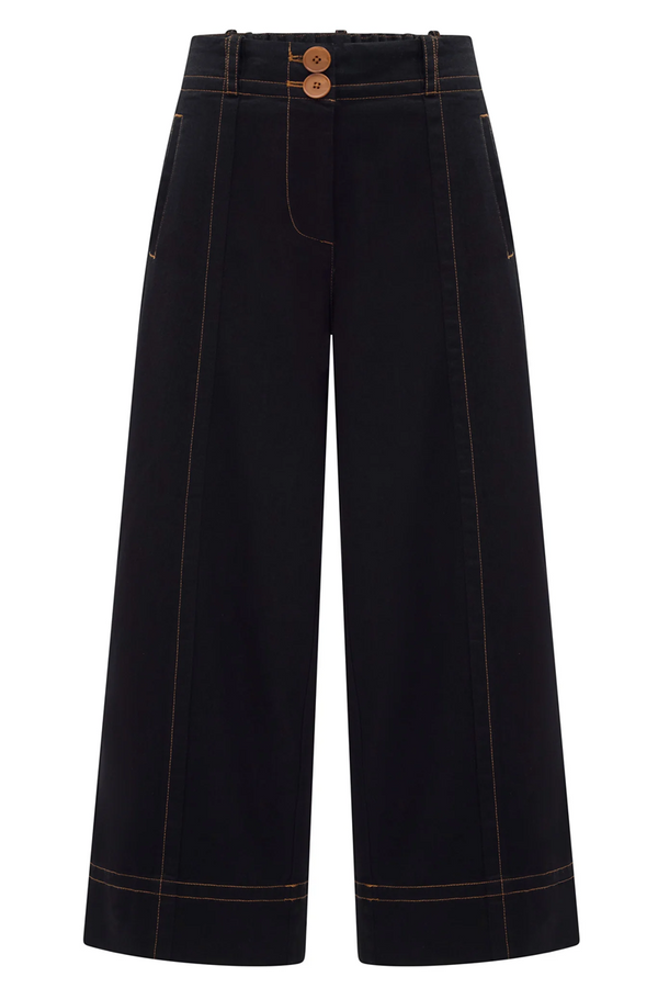 Pol -  Raydel Contrast  Denim Pant - Black / Toffee