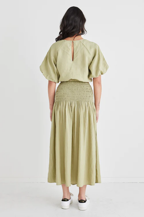 RE:UNION - Matty Moss Linen Puff Sleeve Crop Top - Moss