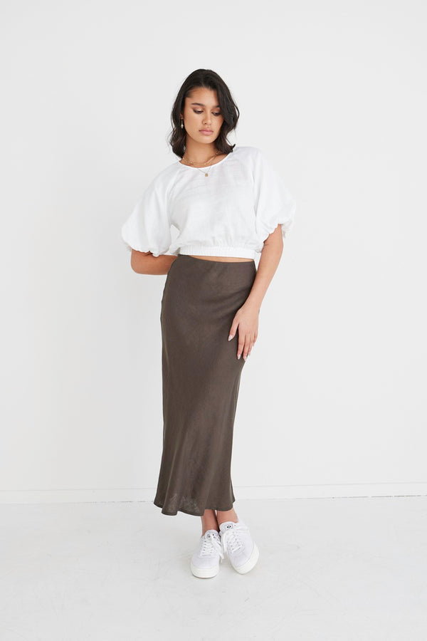 RE:UNION - Matty White Linen Puff Sleeve Crop Top