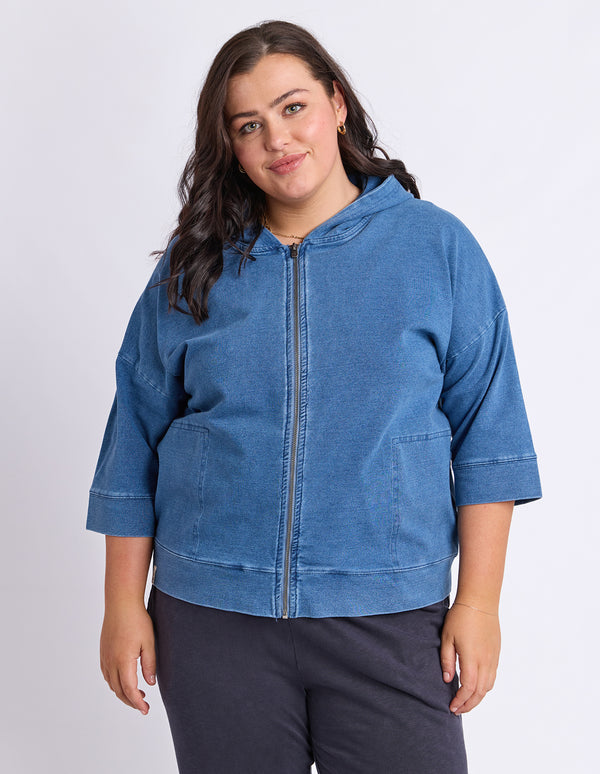 Elm - Tessa Denim Look Hoodie - Blue
