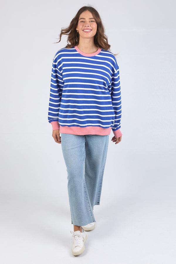 Elm - Tully Stripe Fleece Crew - Blue/White Stripe