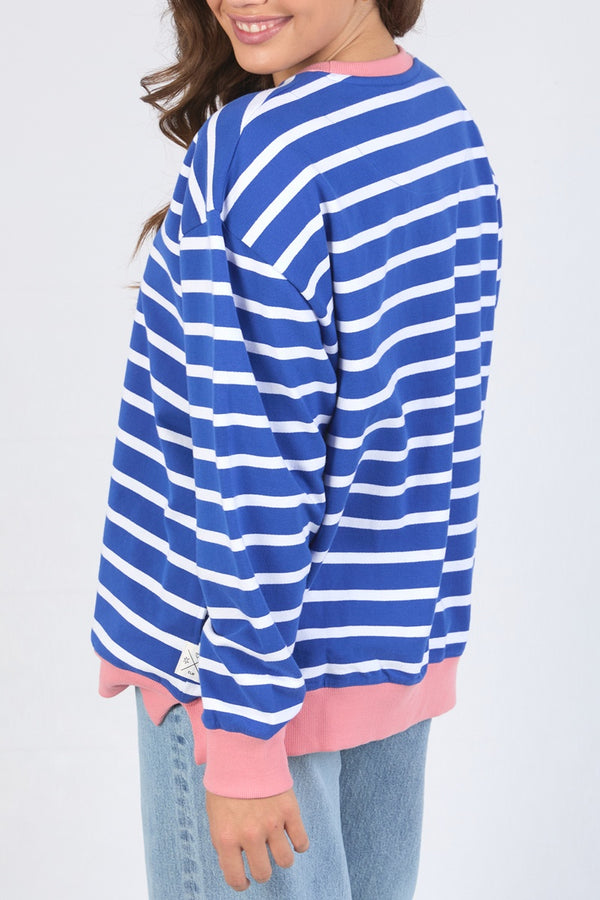 Elm - Tully Stripe Fleece Crew - Blue/White Stripe