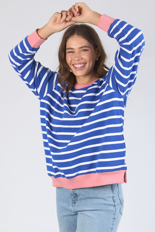 Elm - Tully Stripe Fleece Crew - Blue/White Stripe