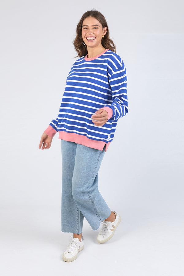 Elm - Tully Stripe Fleece Crew - Blue/White Stripe