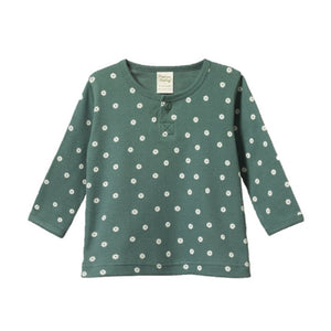 Nature Baby - Cotton Rib Henley Tee - Chamomile Print | milk + ginger