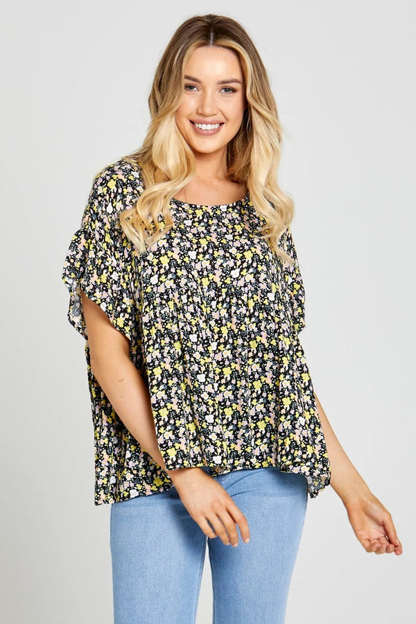 Sass - Sloane Oversized Top - Black Ditsy Floral