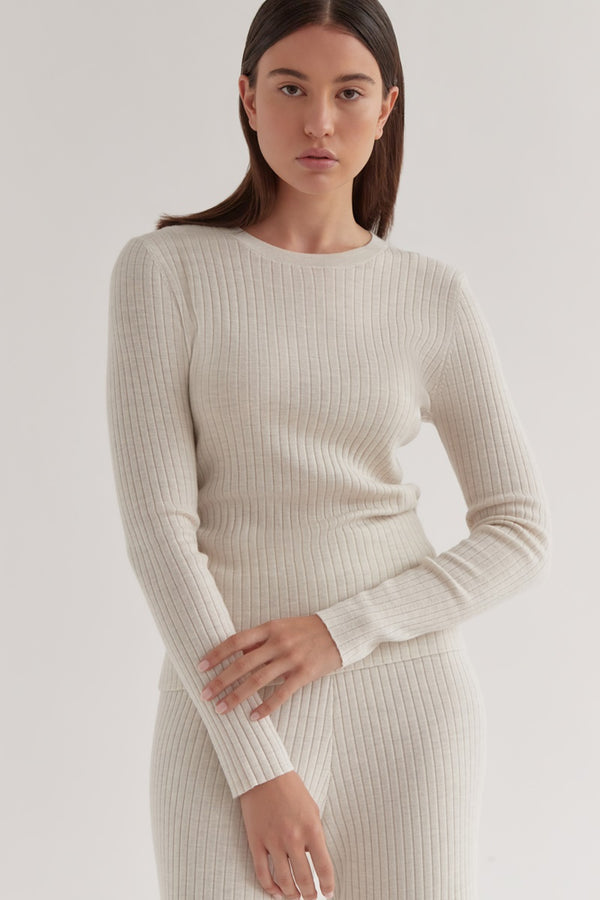 Assembly Label - Ella Long Sleeve Knit - Antique White Marle