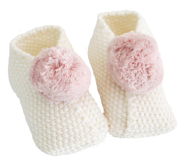 Alimrose - Baby PomPom Slippers Pink & Ivory