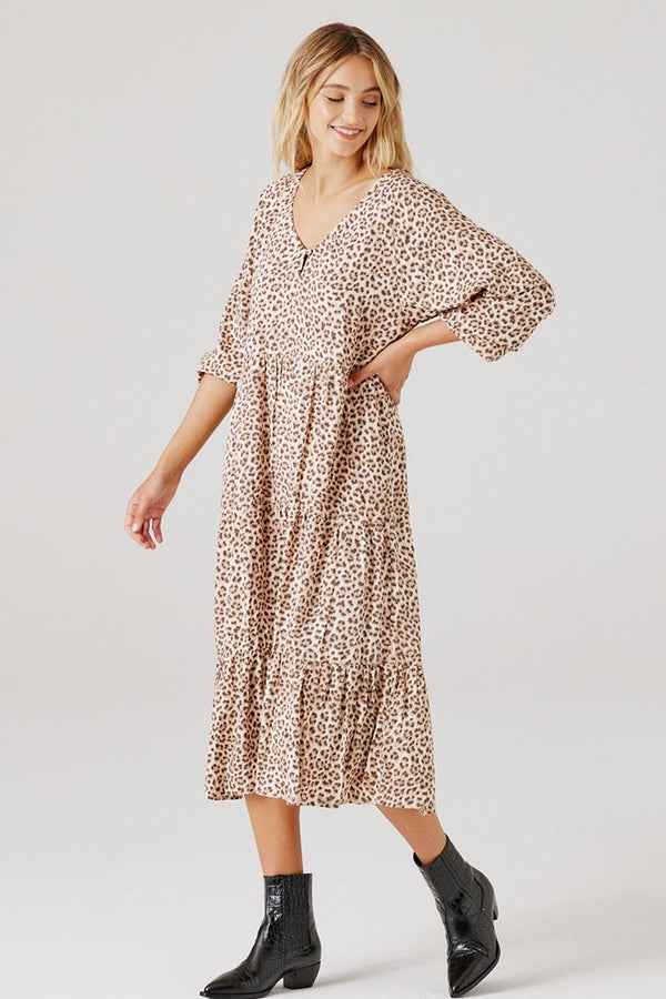 Cartel & Willow - Cali Midi Dress - Mocha Leopard