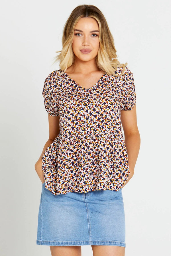 Sass - Isobelle Tiered Top- Navy Floral Ditsy