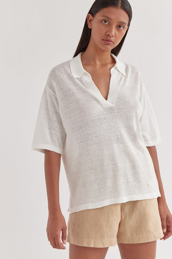 Assembly Label - Umi Linen Knit Polo - Antique White