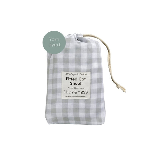 Eddy & Moss - Fitted Cot Sheet - Gingham Fog