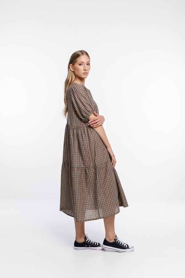 Thing Thing - Leah Dress - Taupe Check