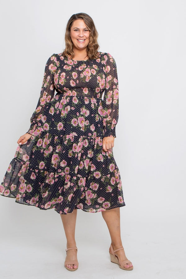 Leoni Curve - Caily Dress - Navy Pink Floral