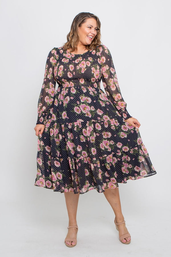 Leoni Curve - Caily Dress - Navy Pink Floral