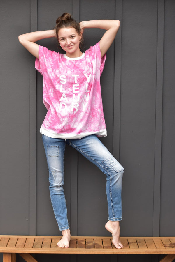 Style Laundry - Tie Dye Slouch Tee - Pink