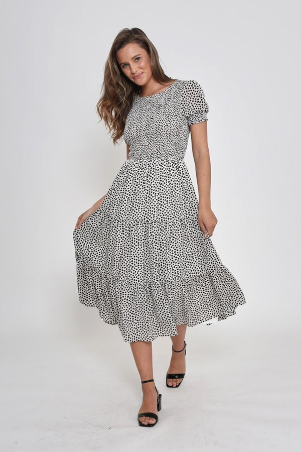 Leoni - Phoenix Dress Short Sleeve - Black & White Print