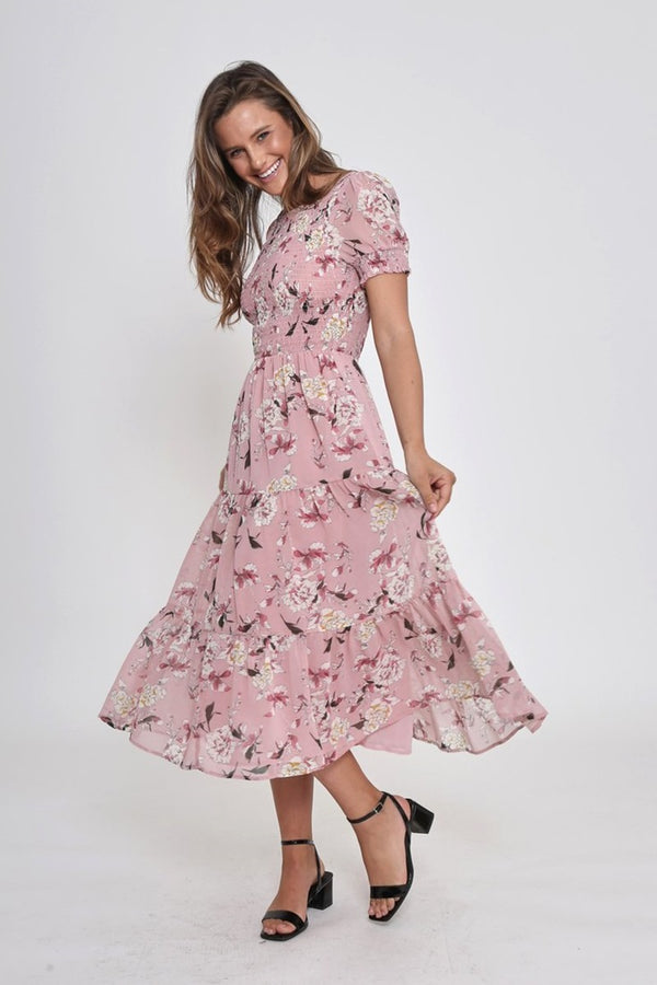 Leoni - Phoenix Dress Short Sleeve - Pink Floral