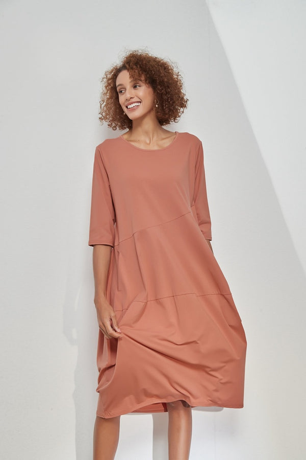 Tirelli - 3/4 Sleeve Diagonal Seam Dress - Terracotta