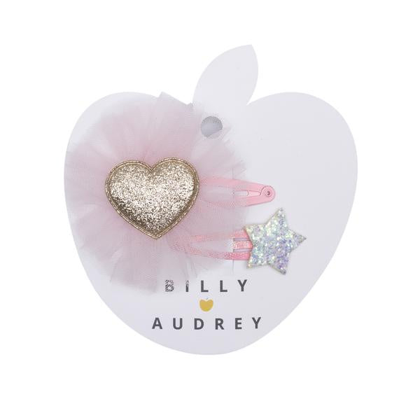 Billy Loves Audrey - Gold Glitter Heart Clip Duo